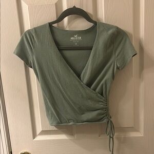 Hollister Green Wrap Crop Blouse